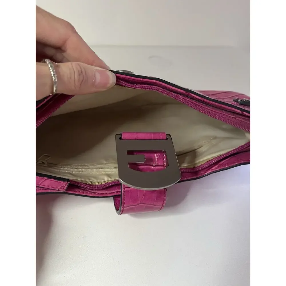 🎀Vintage GUESS Y2K Hot Pink Purse Crocodile Shoulder Mini Bag Buckle Baguette